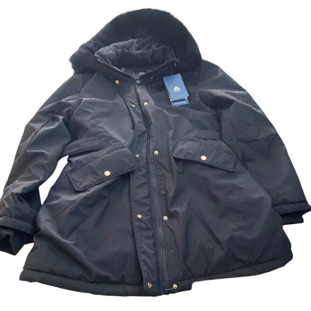 Outdoor Brand women's Jacket Large Faux Fur Black